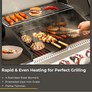 R.W.FLAME 3 & 4-Burner Propane Gas Grills with Side Burners, for Outdoor Cooking, BBQ, Patio, Camping R.W.FLAME