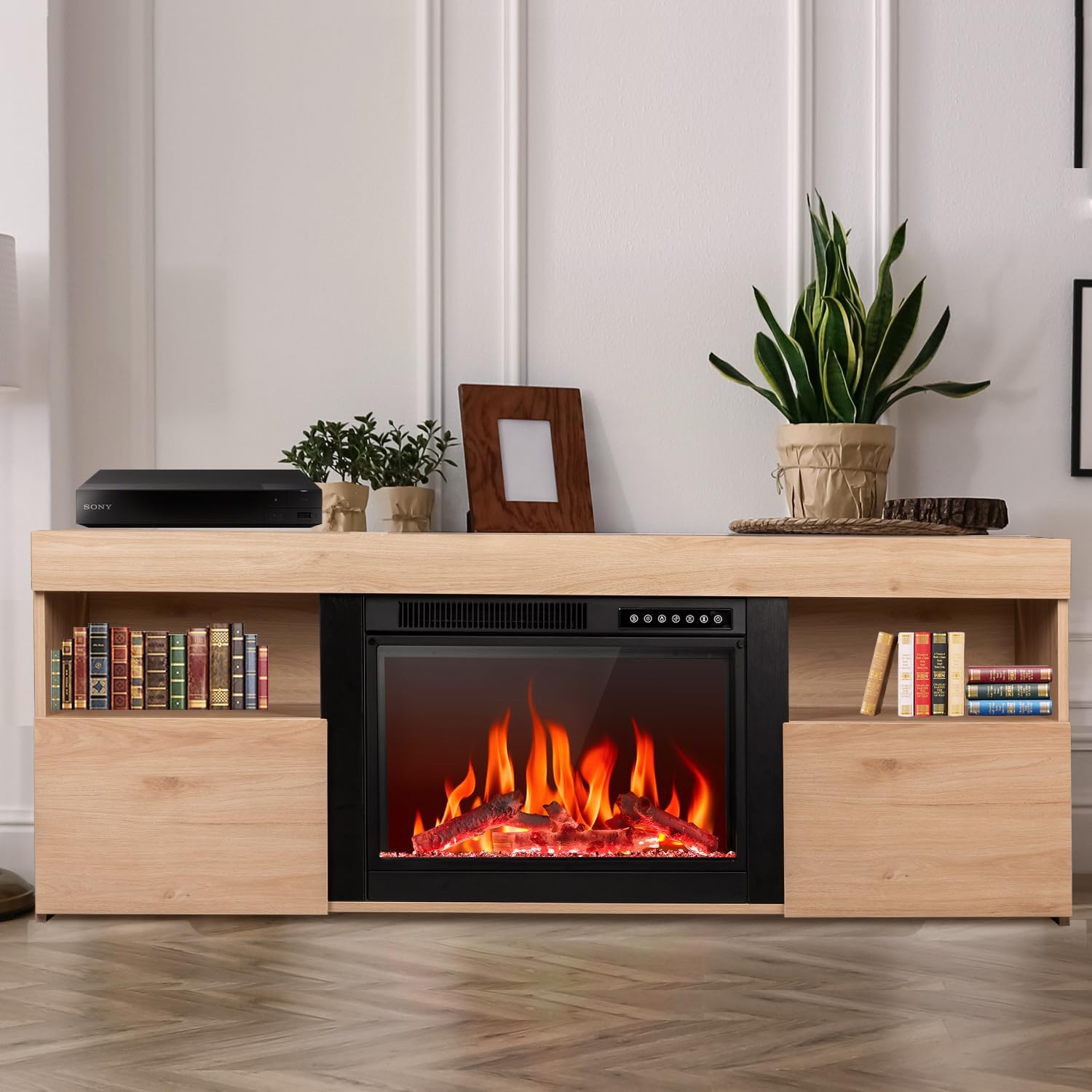 R.W.FLAME 59" Electric Fireplace Mantel TV Stand with Remote, Adjustable Flame, Timer, 750W-1500W R.W.FLAME