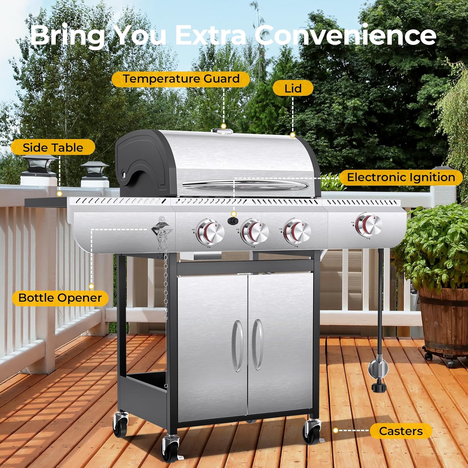 R.W.FLAME 3 & 4-Burner Propane Gas Grills with Side Burners, for Outdoor Cooking, BBQ, Patio, Camping R.W.FLAME
