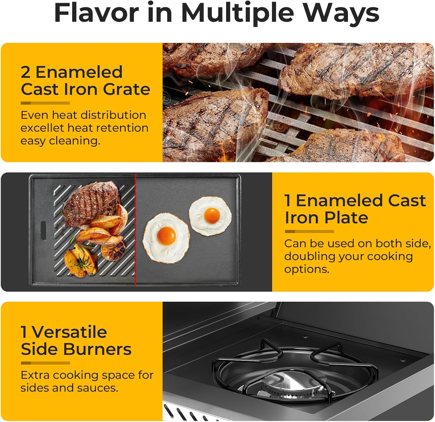 R.W.FLAME 3 & 4-Burner Propane Gas Grills with Side Burners, for Outdoor Cooking, BBQ, Patio, Camping R.W.FLAME