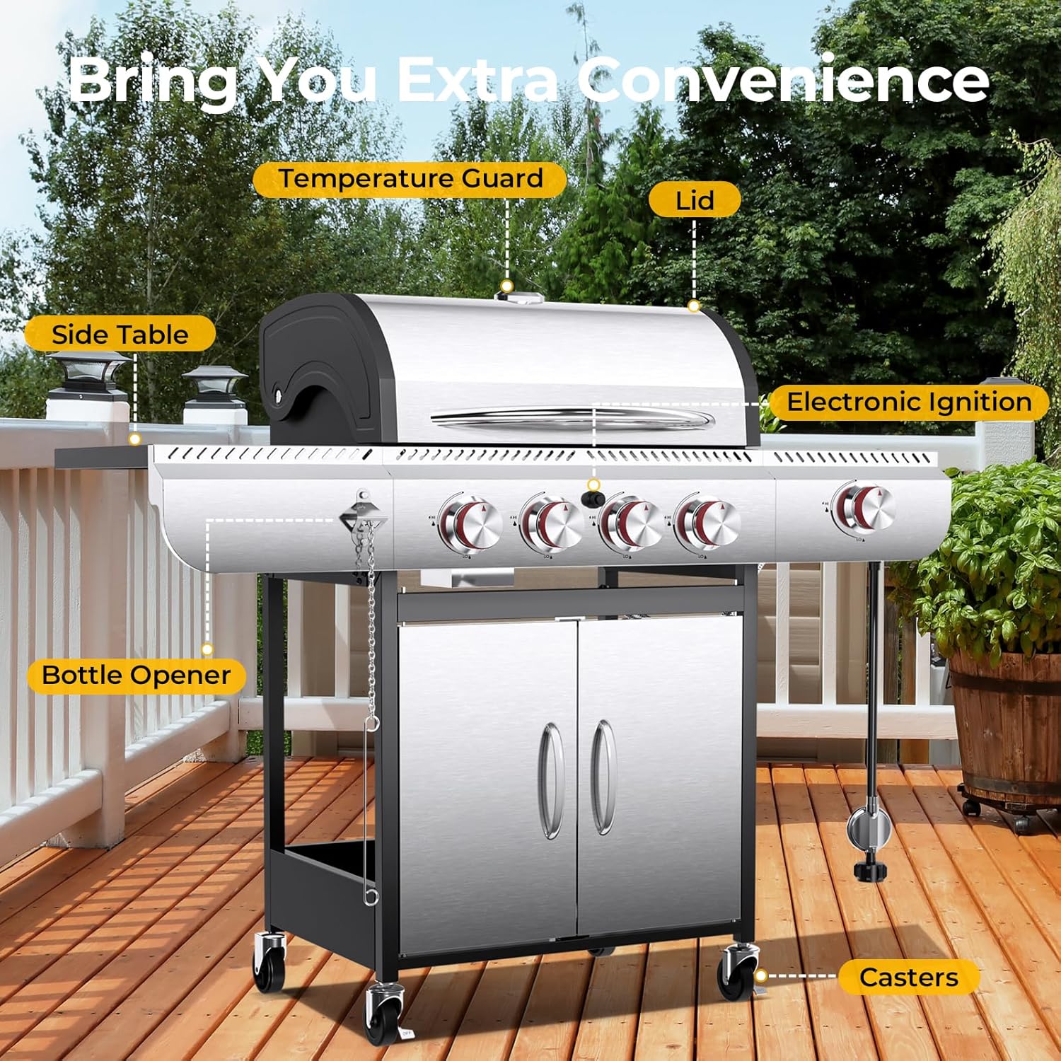 R.W.FLAME 3 & 4-Burner Propane Gas Grills with Side Burners, for Outdoor Cooking, BBQ, Patio, Camping R.W.FLAME