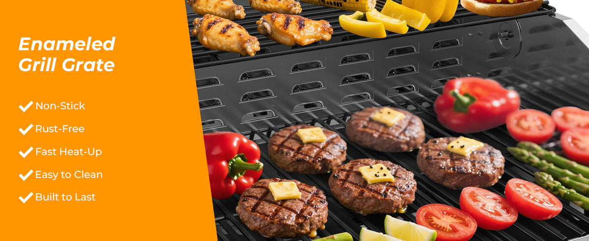 R.W.FLAME 3-Burner 24,000 BTU Stainless Steel Gas Grill with Folding Side Tables for Barbecue Camping