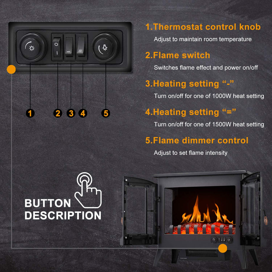 R.W.FLAME 16 Inch Electric Fireplace Stove Heater