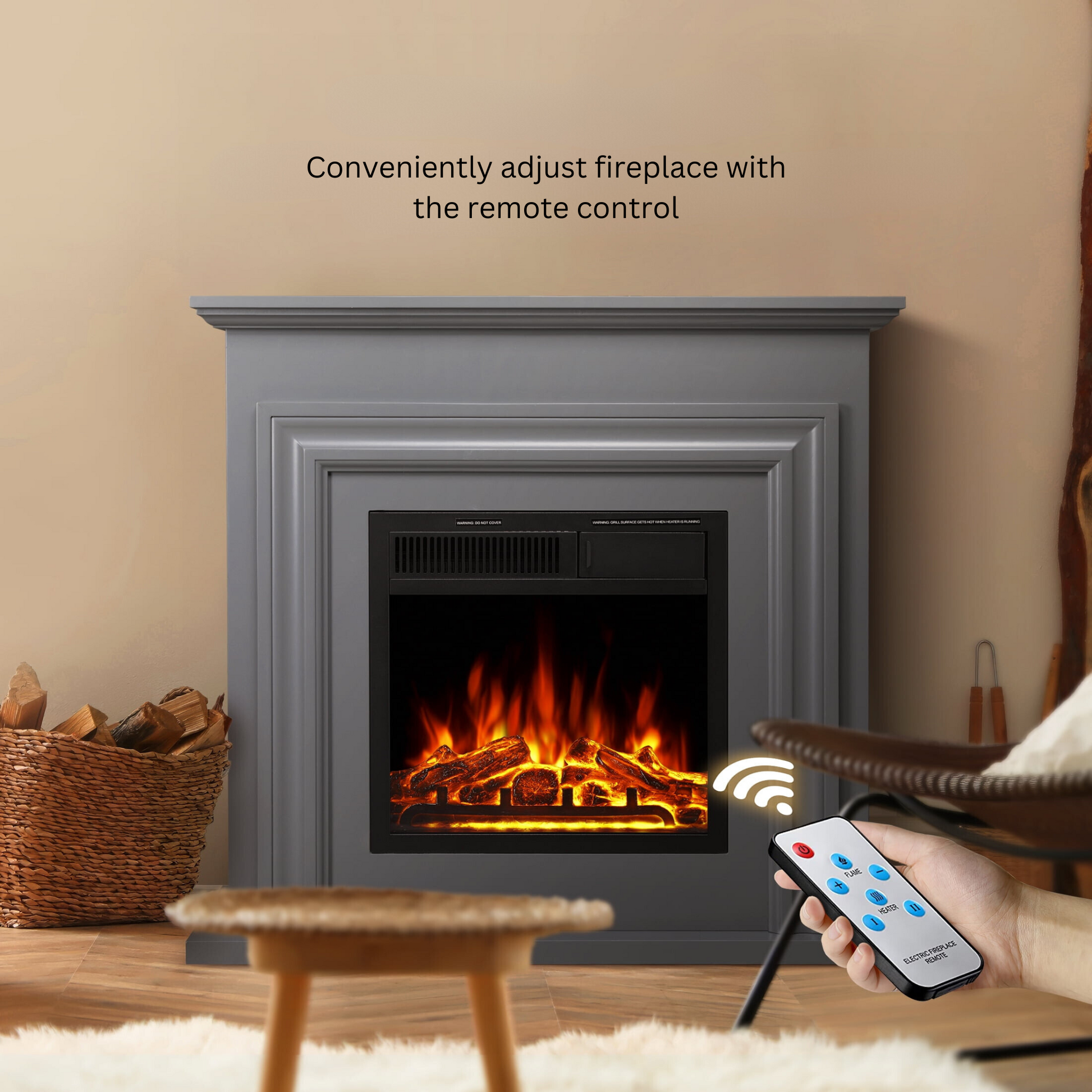 R.W.FLAME 36'' Electric Fireplace with Mantel Package, 750-1500W, Gray R.W.FLAME