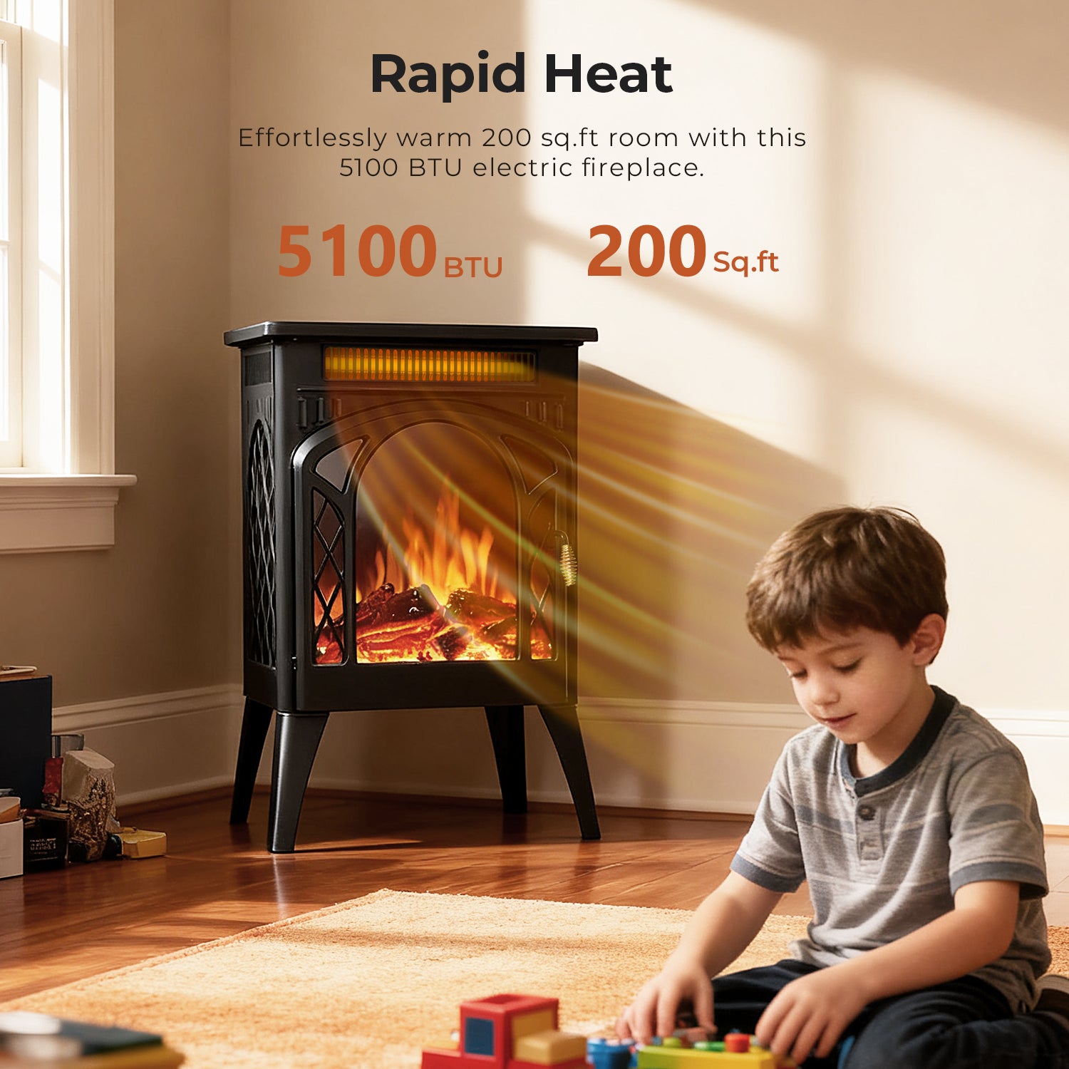 R.W.FLAME 17 Inch Electric Fireplace Heater with Adjustable Brightness and Heating Mode Log Set Colors