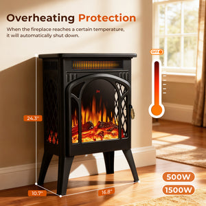 R.W.FLAME 17 Inch Electric Fireplace Heater with Adjustable Brightness and Heating Mode Log Set Colors