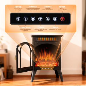 R.W.FLAME 17 Inch Electric Fireplace Heater with Adjustable Brightness and Heating Mode Log Set Colors