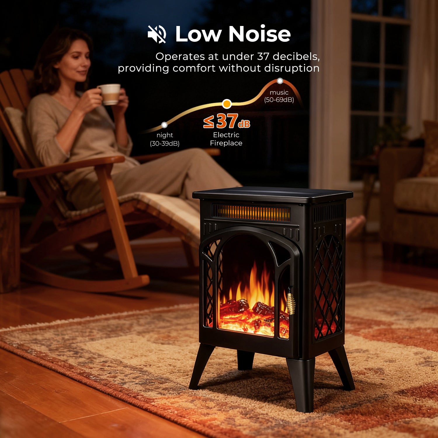R.W.FLAME 17 Inch Electric Fireplace Heater with Adjustable Brightness and Heating Mode Log Set Colors