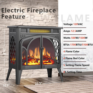 R.W.FLAME 24 Inch Freestanding Electric Fireplace Stove with Controllable 3D Flame, 4 Variable Flame and Log Colors
