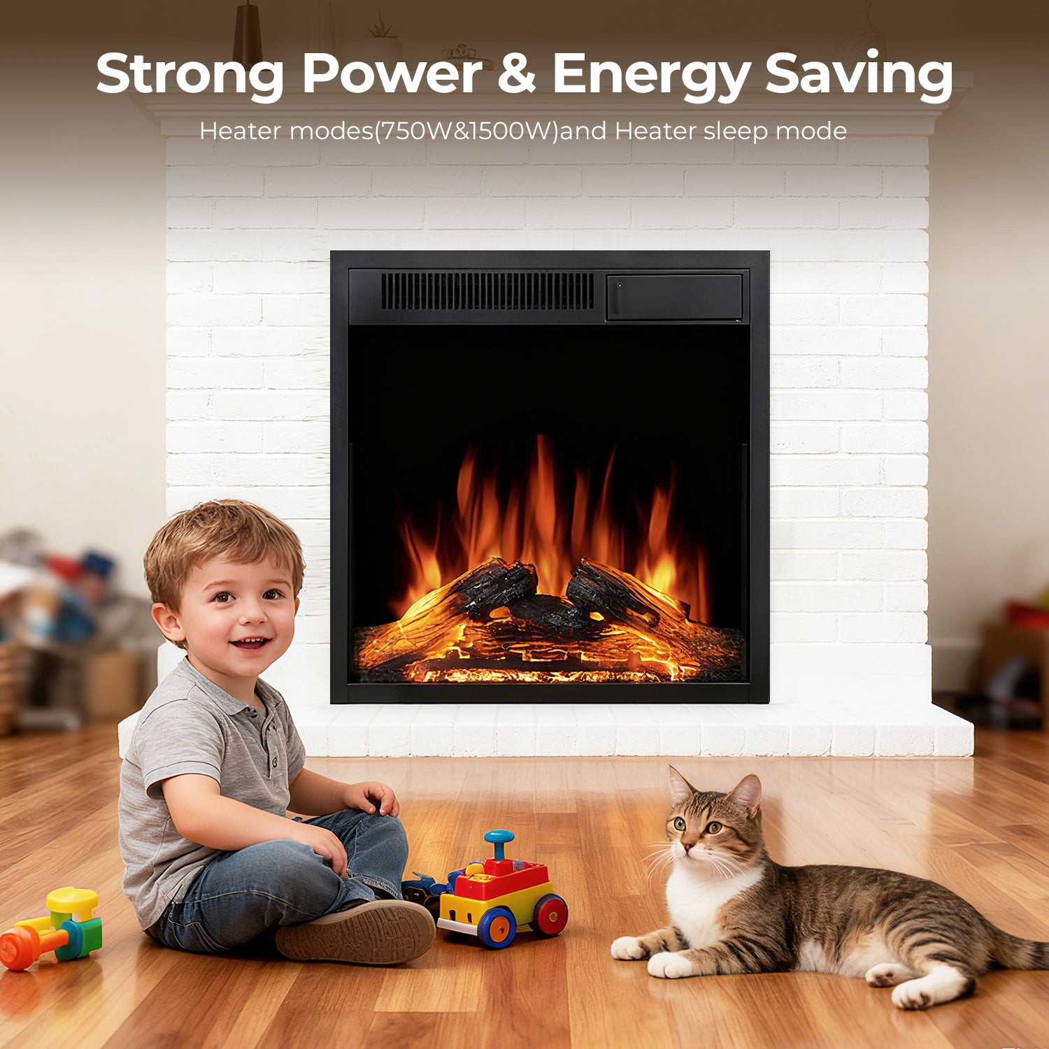 R.W.FLAME 22 Inch Electric Fireplace Insert with 5 Flame Brightness Settings and 2 Power Setting 750W/1500W