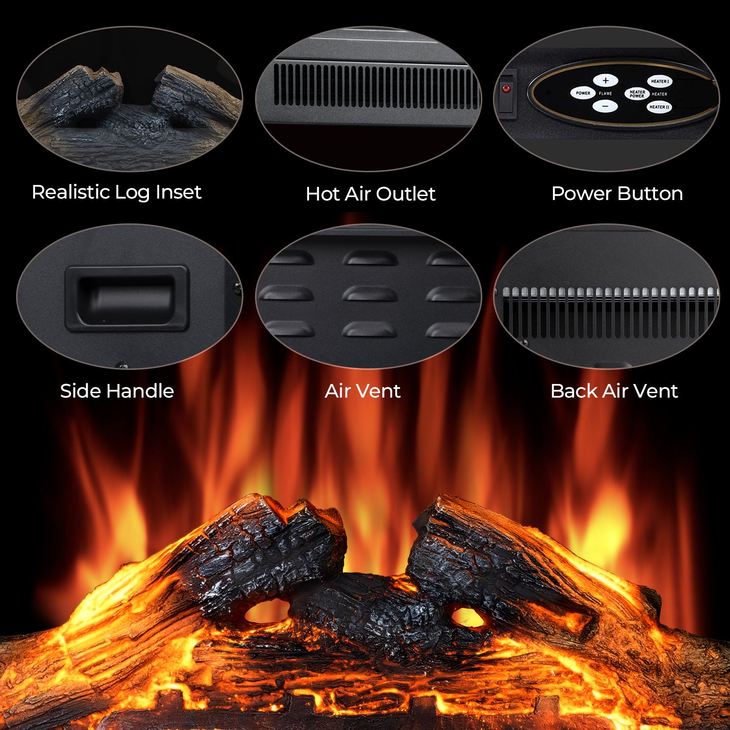 R.W.FLAME 22 Inch Electric Fireplace Insert with 5 Flame Brightness Settings and 2 Power Setting 750W/1500W