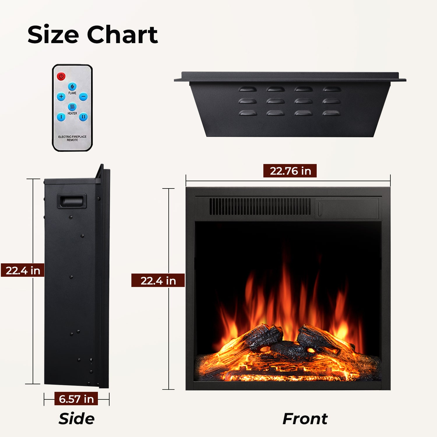 R.W.FLAME 22 Inch Electric Fireplace Insert with 5 Flame Brightness Settings 750W-1500W