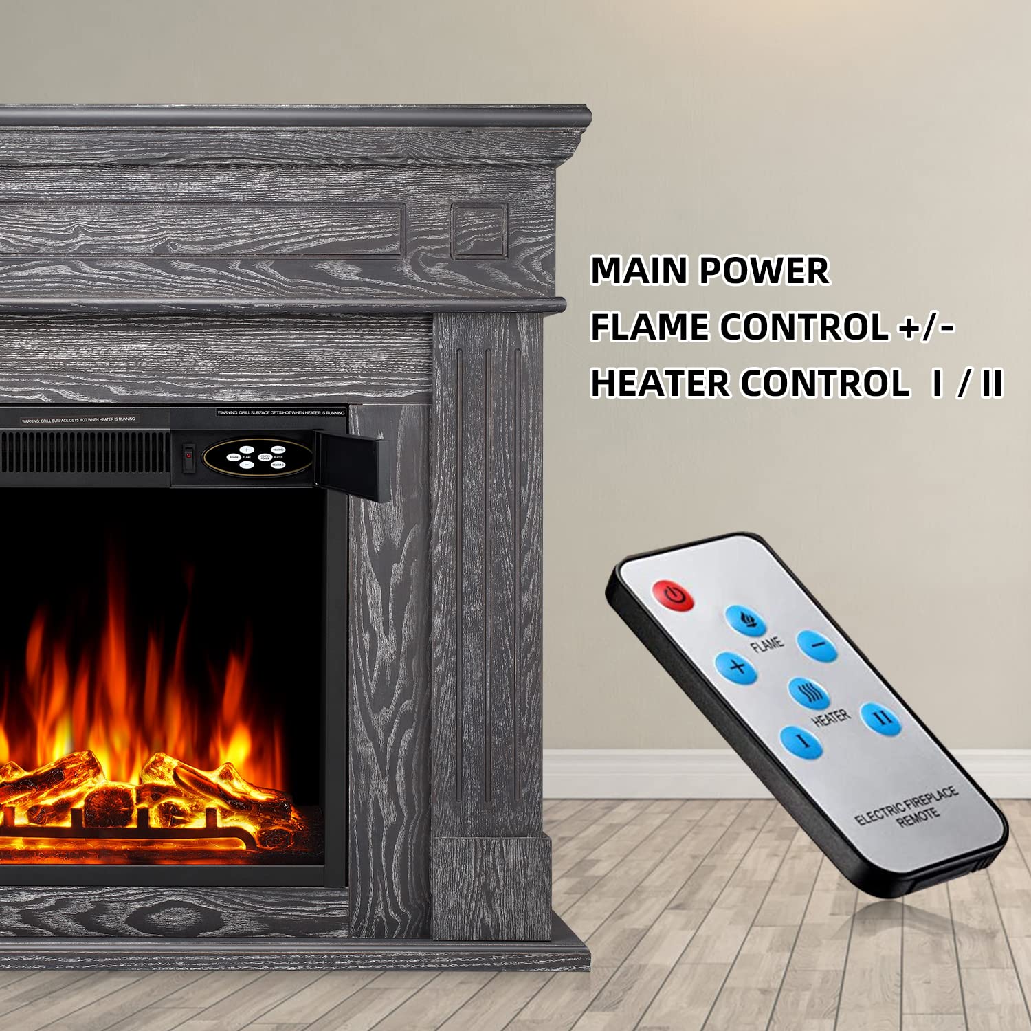 R.W.FLAME 43"Electric Fireplace Mantel Wooden Surround Firebox,750W/1500W R.W.FLAME