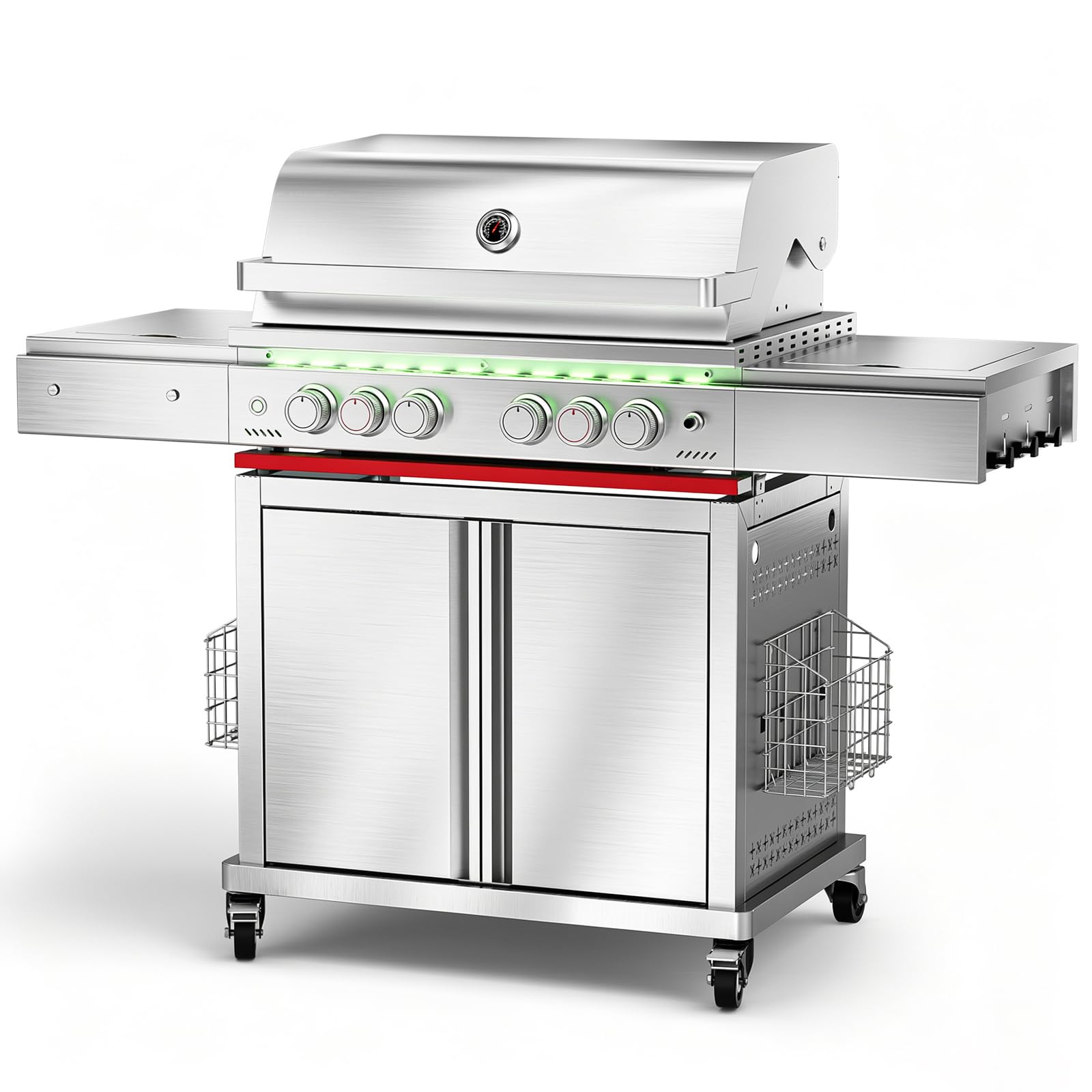 6-Burner Propane Gas Gril SUS304 Stainless Steel 52000 BTU with LED Lights