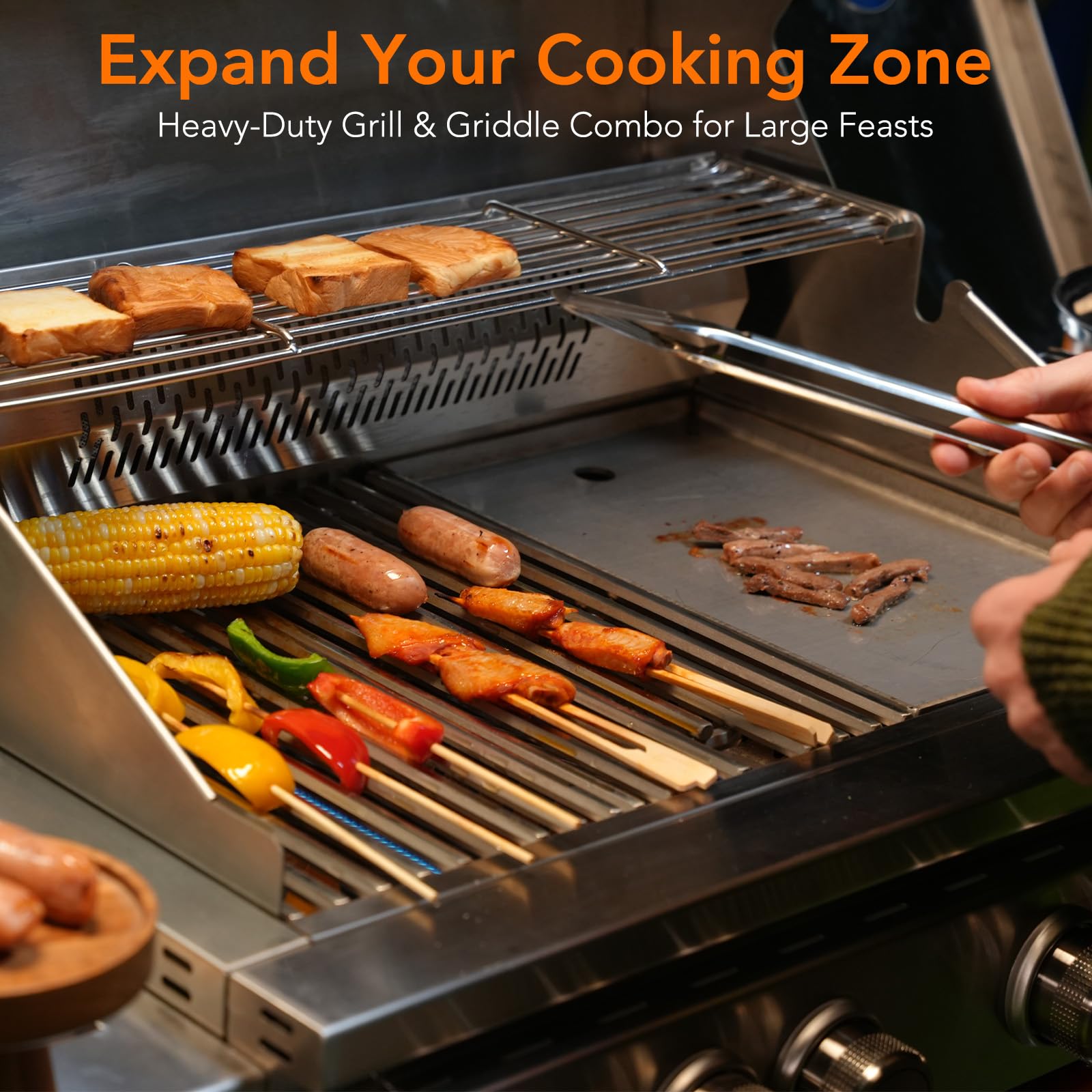 6-Burner Propane Gas Grill SUS304 Stainless Steel 52000 BTU with LED Lights
