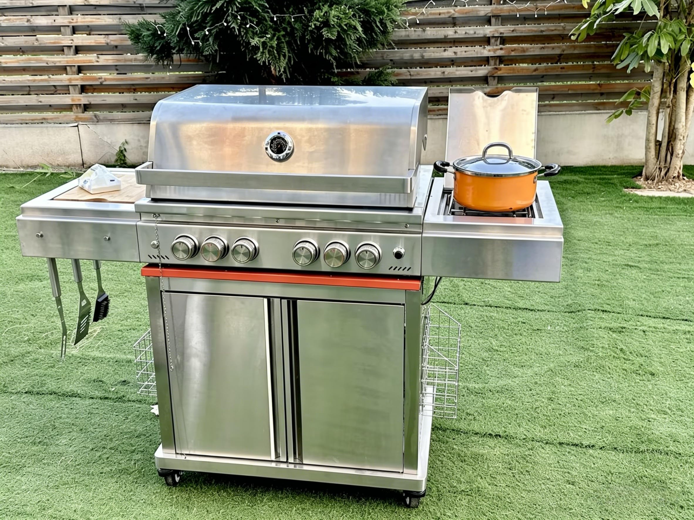 6-Burner Propane Gas Grill SUS304 Stainless Steel 52000 BTU with LED Lights