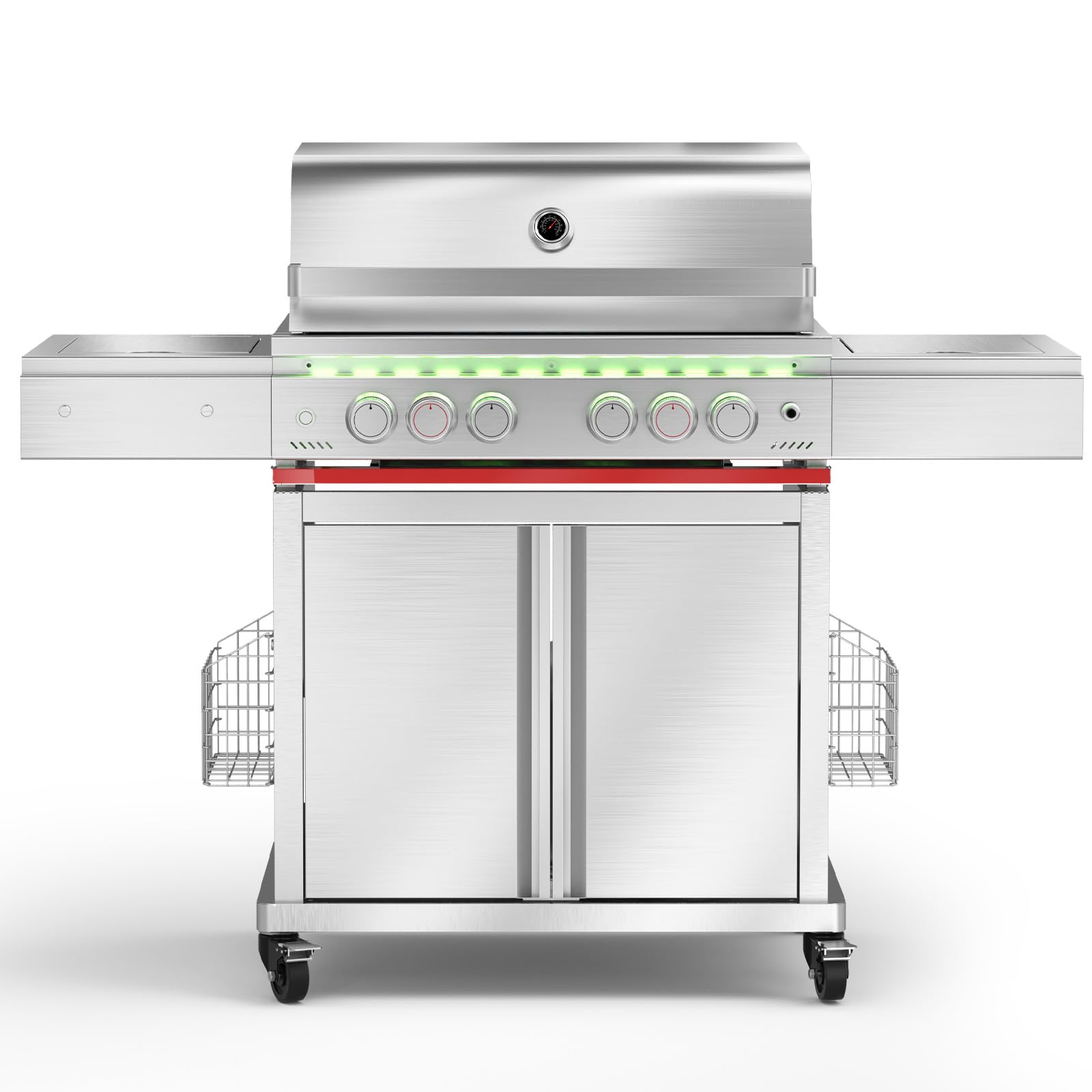 6-Burner Propane Gas Grill SUS304 Stainless Steel 52000 BTU with LED Lights