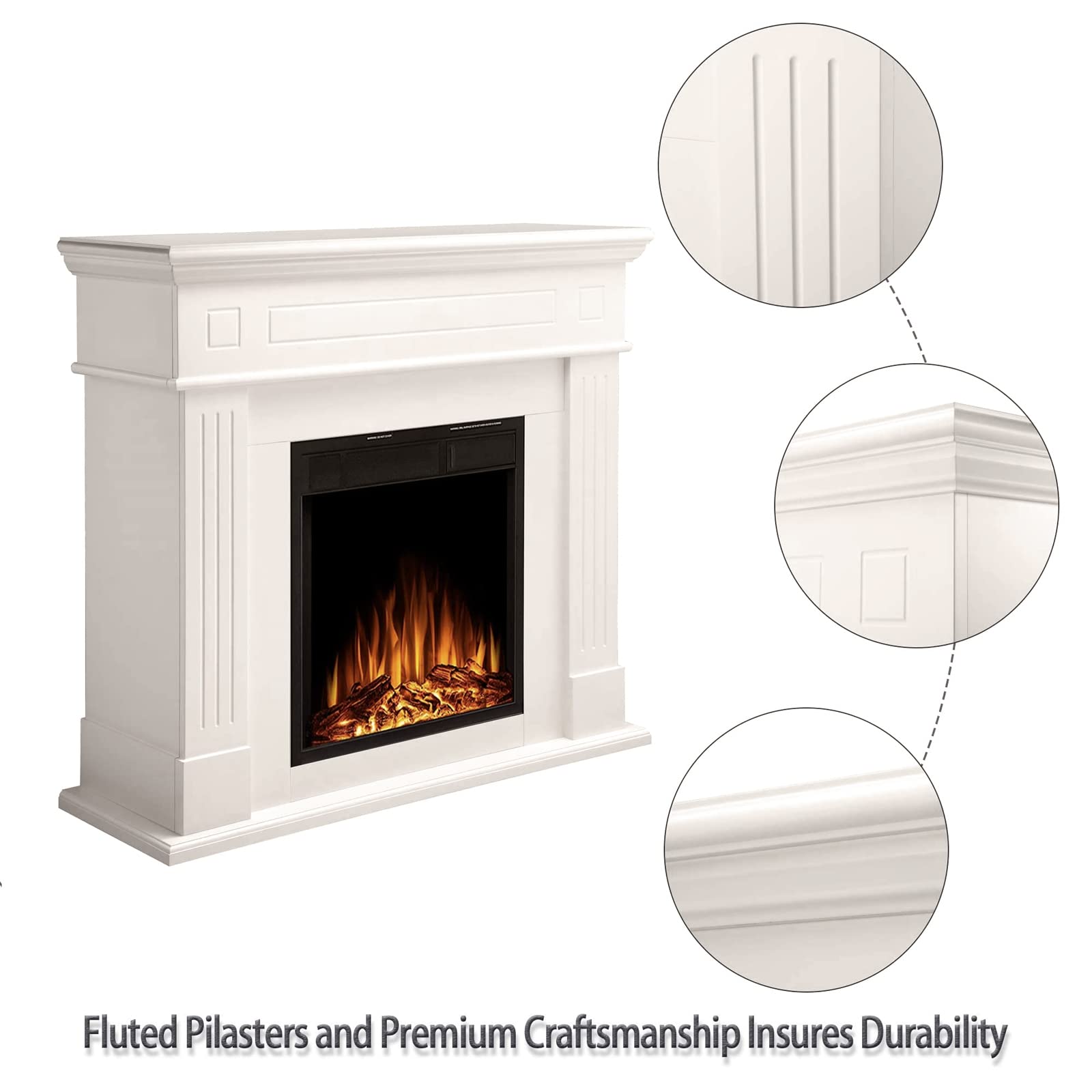 R.W.FLAME 43"Electric Fireplace Mantel Wooden Surround Firebox,750W/1500W R.W.FLAME
