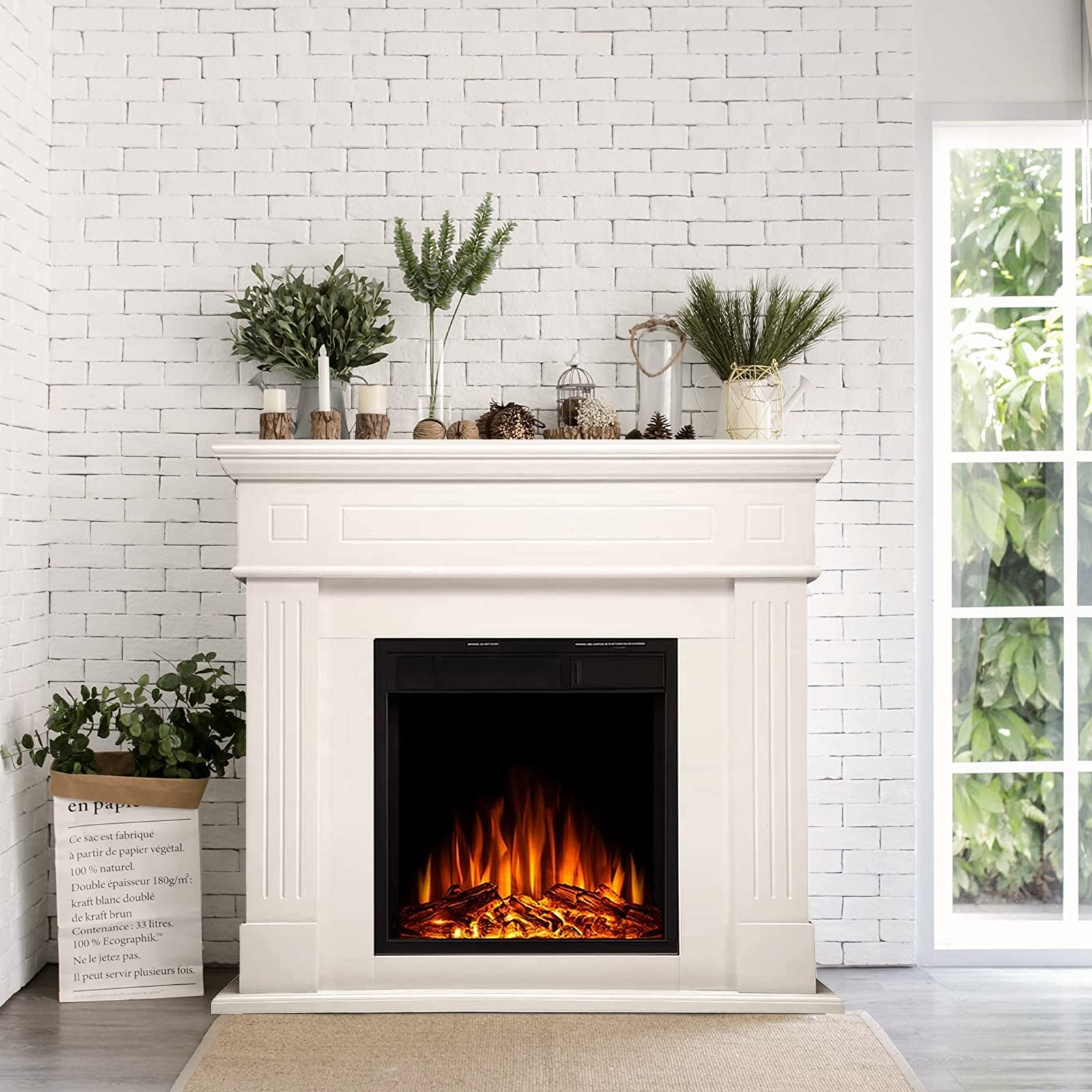 R.W.FLAME 43"Electric Fireplace Mantel Wooden Surround Firebox,750W/1500W R.W.FLAME
