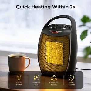 R.W.FLAME Portable Ceramic Space Heater with Adjustable Thermosta, 750W/1500W