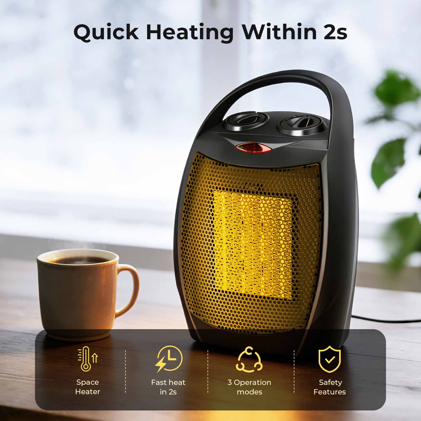 R.W.FLAME Portable Ceramic Space Heater with Adjustable Thermosta, 750W/1500W