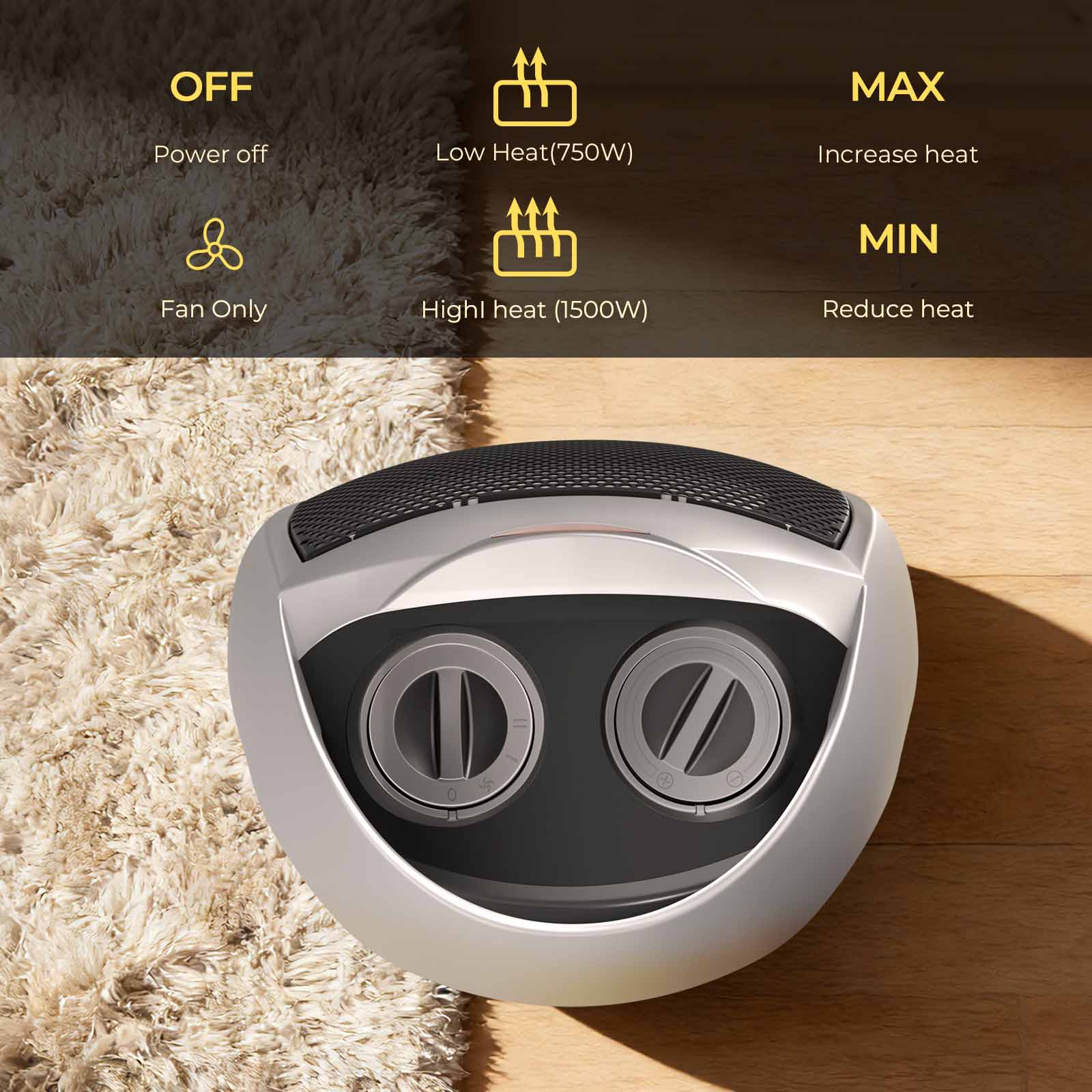 R.W.FLAME Portable Ceramic Space Heater with Adjustable Thermosta, 750W/1500W