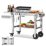 R.W.FLAME Portable Folding Stainless Steel Grill Prep Table with Wheels for Camping Tailgating R.W.FLAME