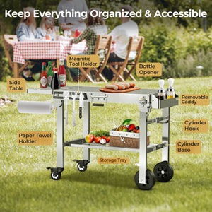 R.W.FLAME Portable Folding Stainless Steel Grill Prep Table with Wheels for Camping Tailgating