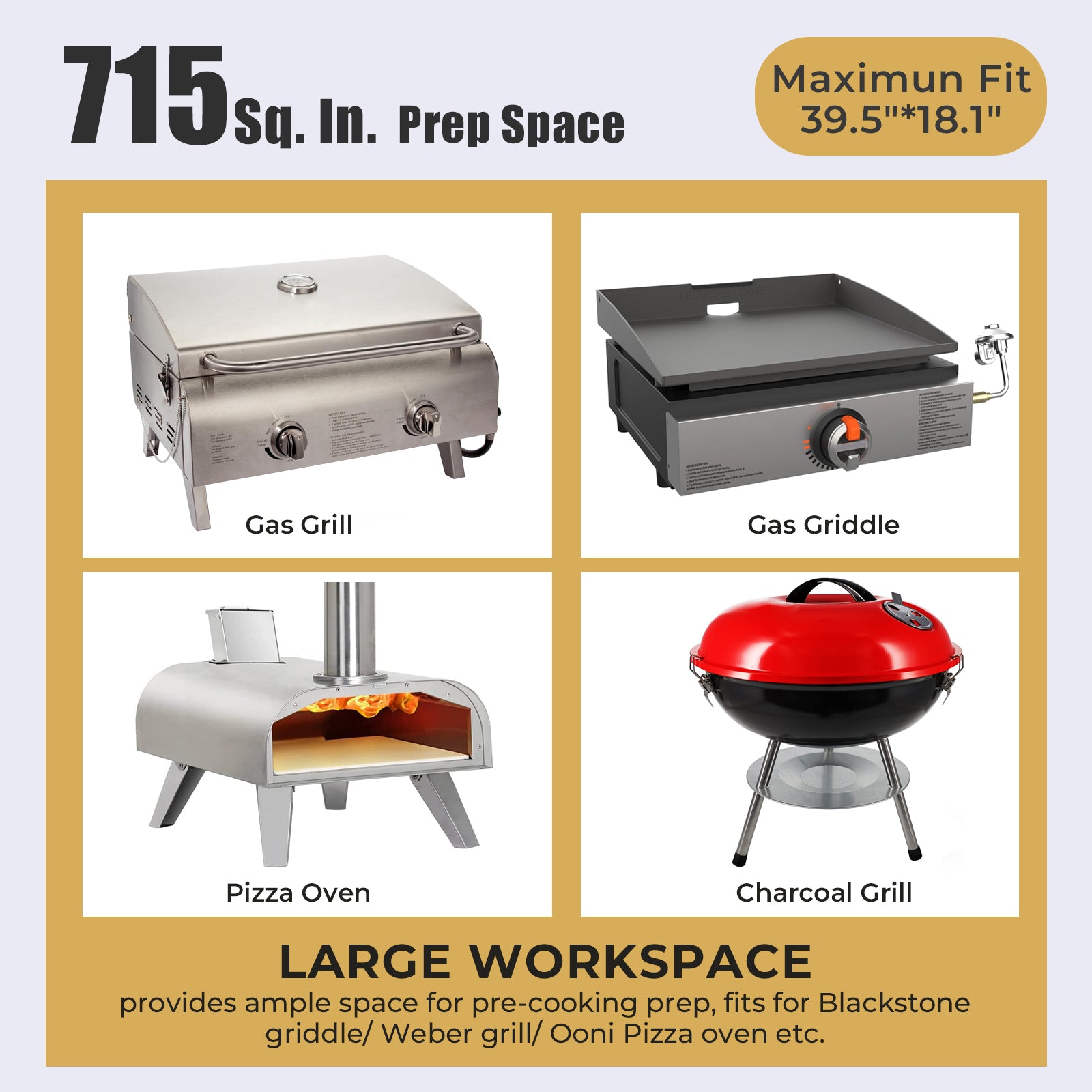 R.W.FLAME Portable Folding Stainless Steel Grill Prep Table with Wheels for Camping Tailgating