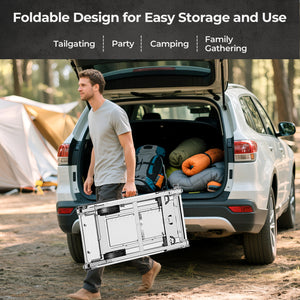 R.W.FLAME Portable Folding Stainless Steel Grill Prep Table with Wheels for Camping Tailgating