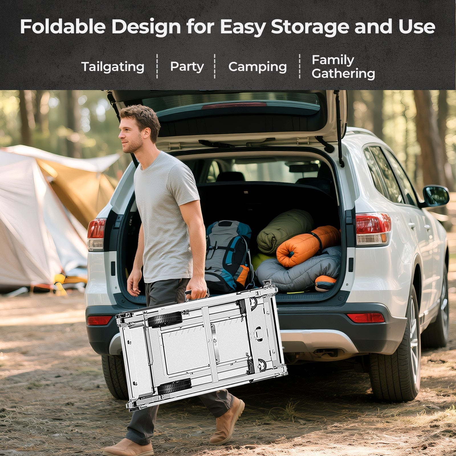 R.W.FLAME Portable Folding Stainless Steel Grill Prep Table with Wheels for Camping Tailgating R.W.FLAME