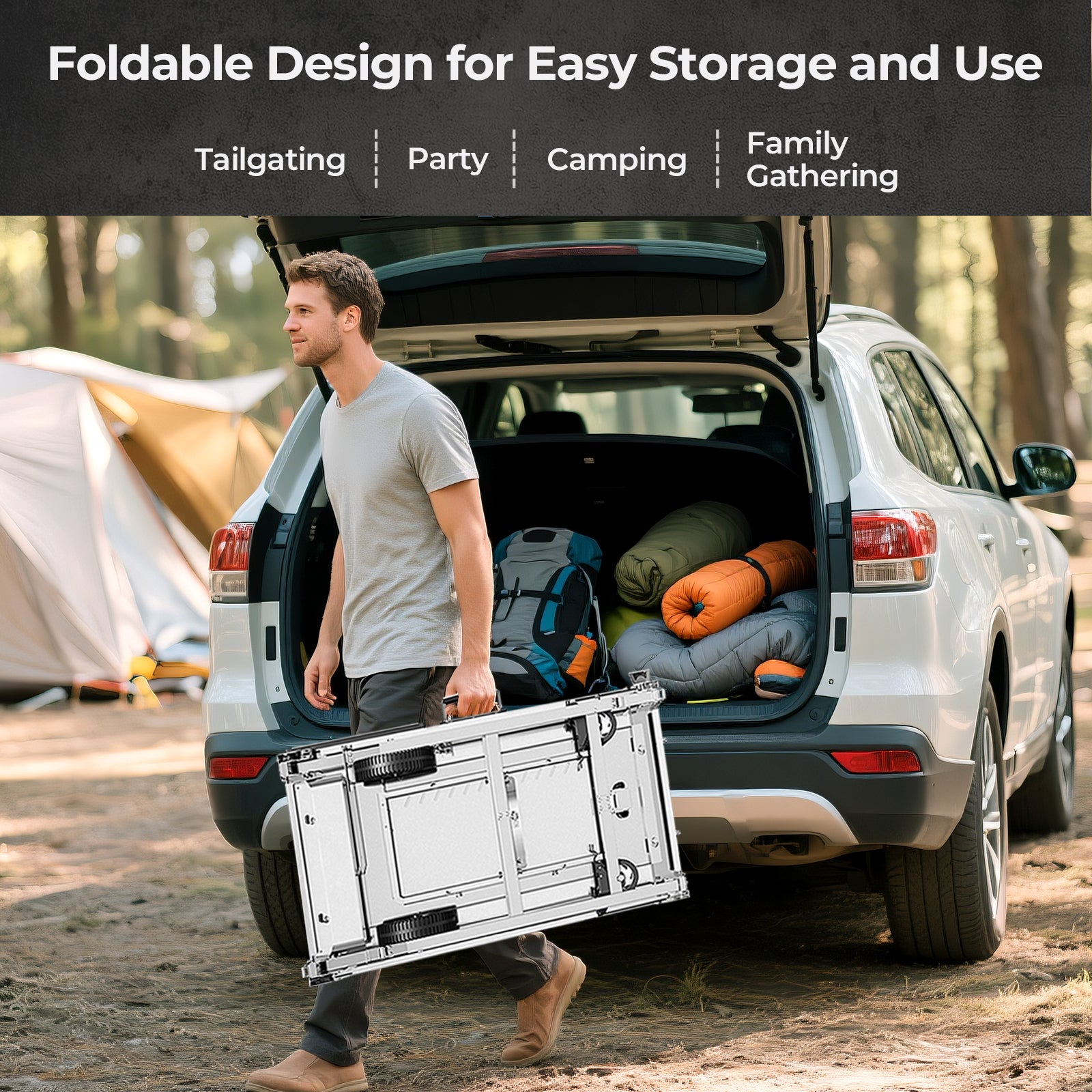 R.W.FLAME Portable Folding Stainless Steel Grill Prep Table with Wheels for Camping Tailgating
