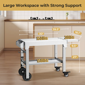 R.W.FLAME Portable Folding Stainless Steel Grill Prep Table with Wheels for Camping Tailgating