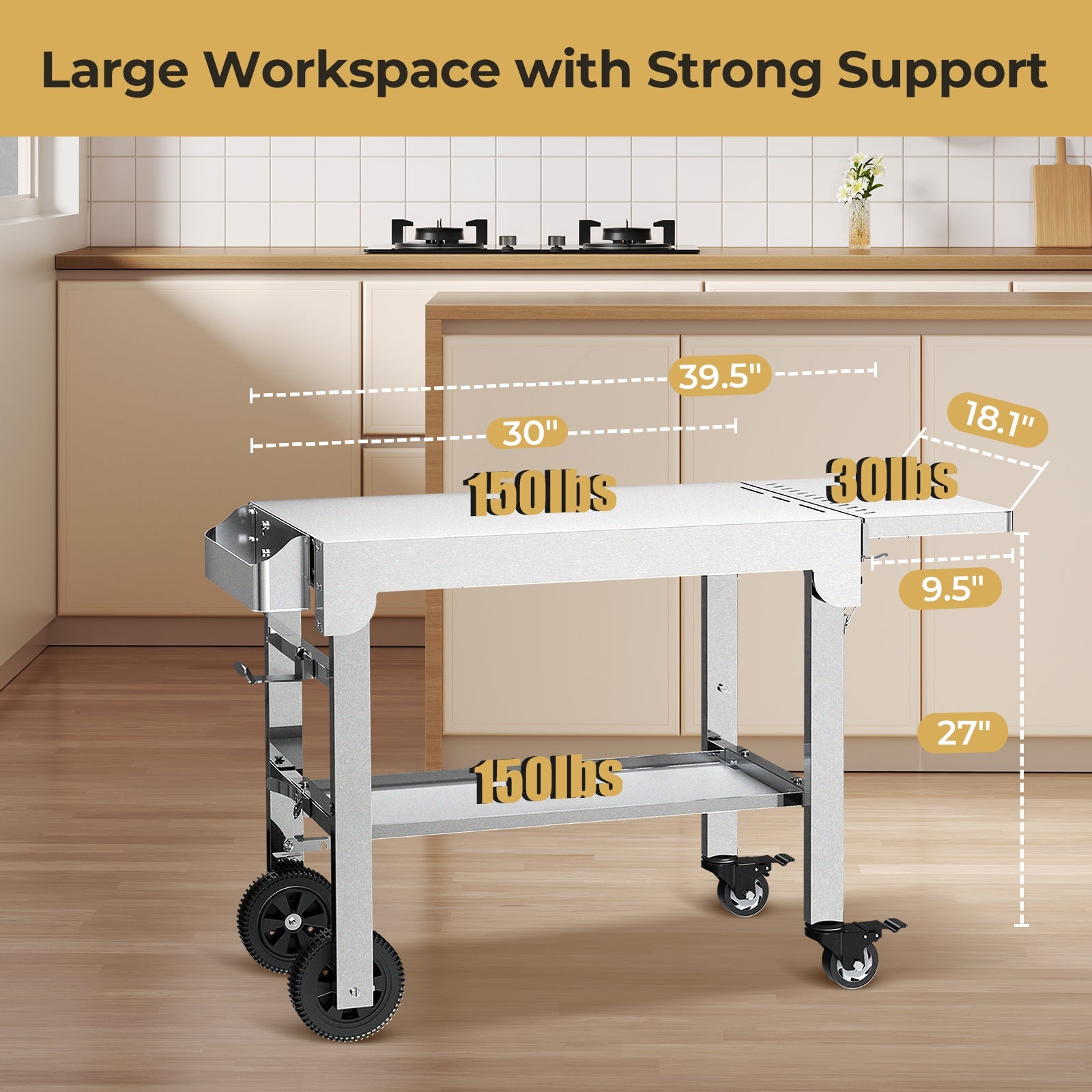 R.W.FLAME Portable Folding Stainless Steel Grill Prep Table with Wheels for Camping Tailgating R.W.FLAME