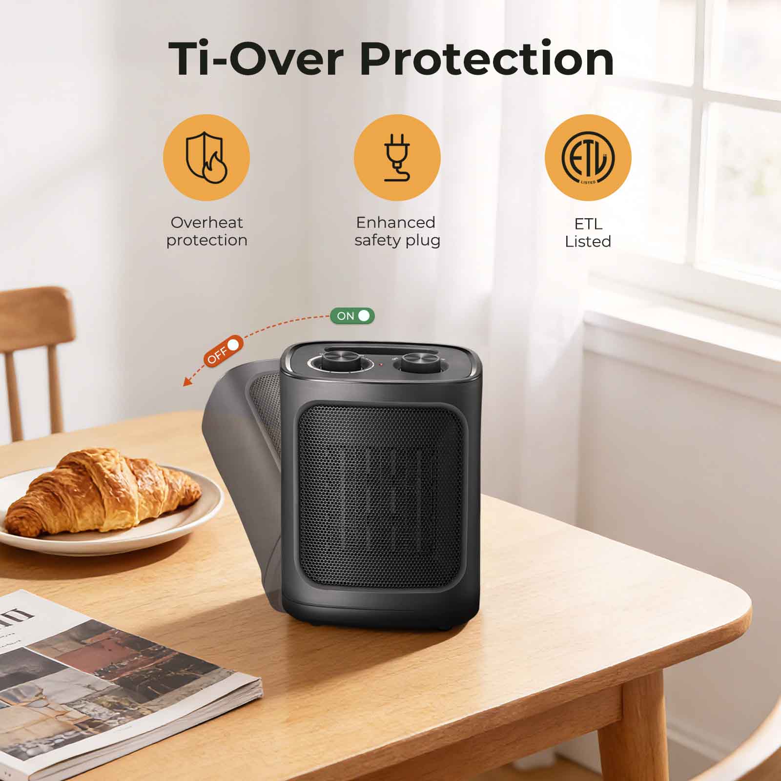 R.W.FLAME Portable Space Heater with Thermostat, Electric Space Heater,3 Modes