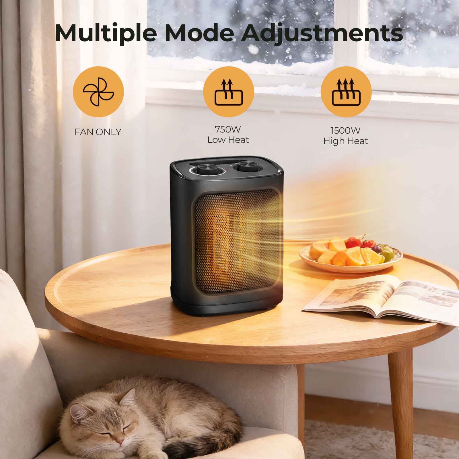 R.W.FLAME Portable Space Heater with Thermostat, Electric Space Heater,3 Modes