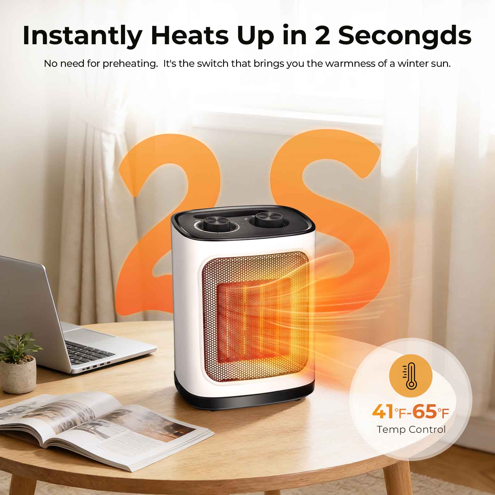 R.W.FLAME Portable Space Heater with Thermostat, Electric Space Heater,3 Modes