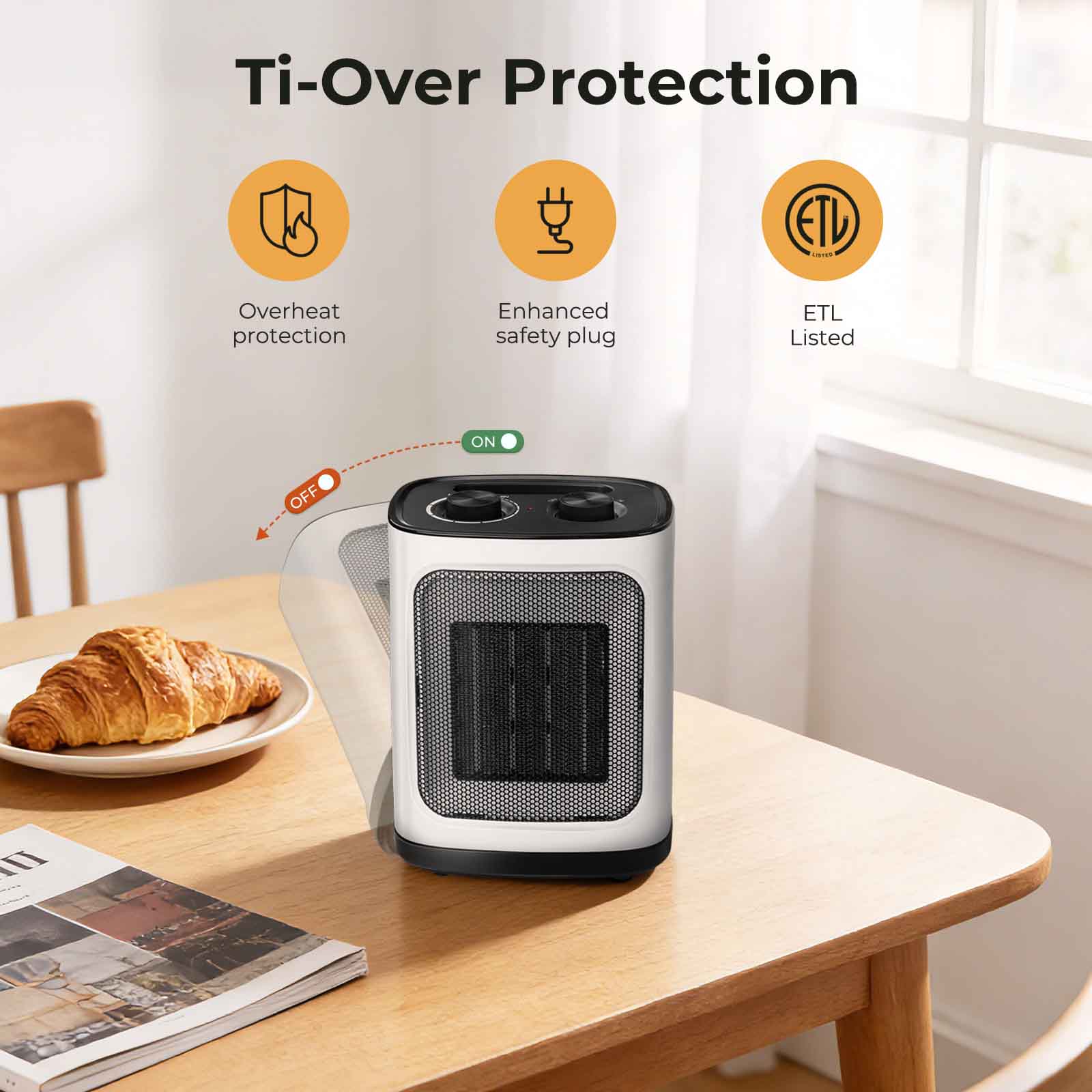 R.W.FLAME Portable Space Heater with Thermostat, Electric Space Heater,3 Modes