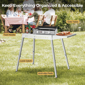 R.W.FLAME Portable Stainless Steel Grill Prep Table with Adjustable and Folding Legs