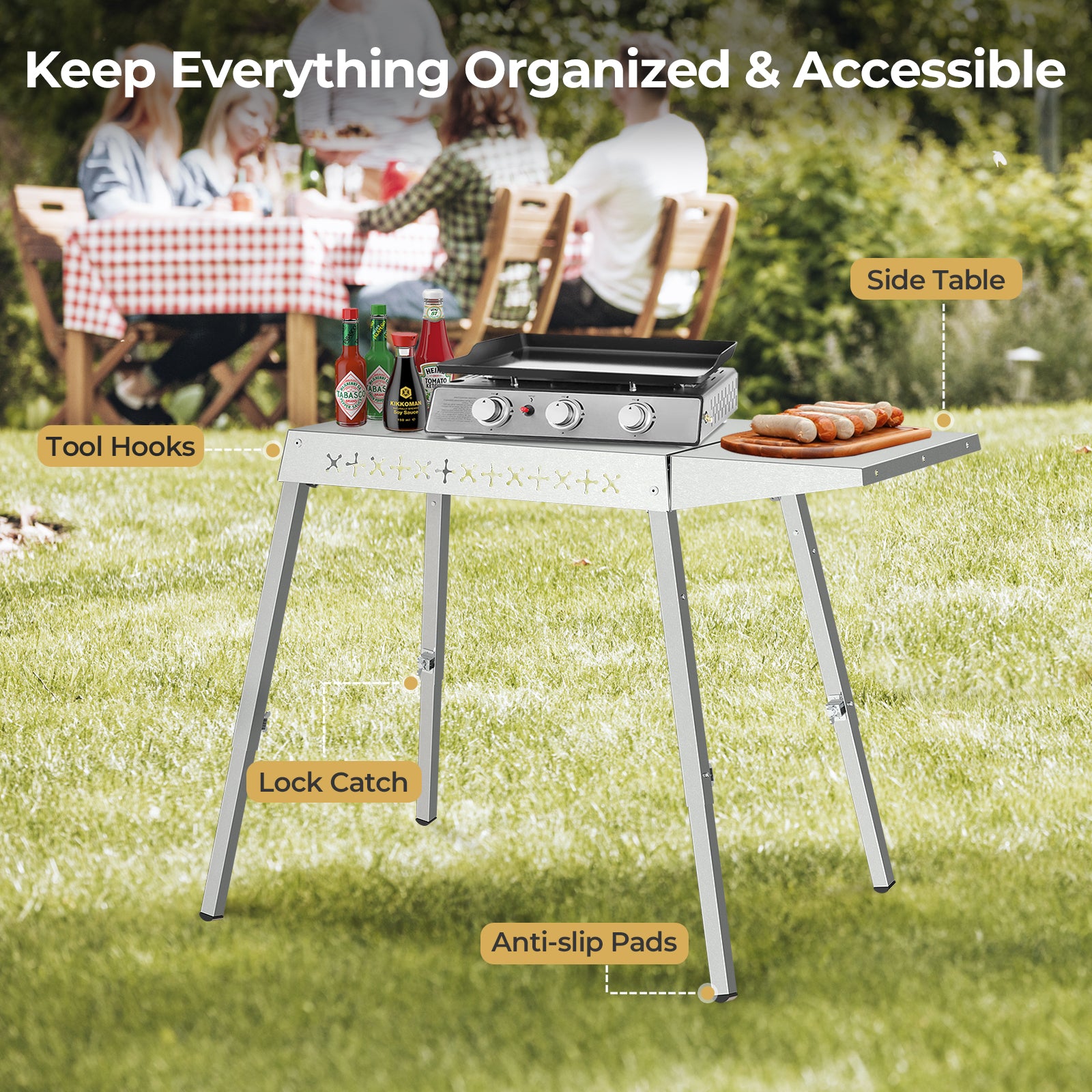 R.W.FLAME Portable Stainless Steel Grill Prep Table with Adjustable and Folding Legs