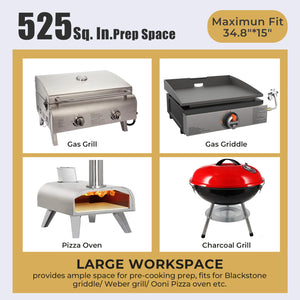 R.W.FLAME Portable Stainless Steel Grill Prep Table with Adjustable and Folding Legs