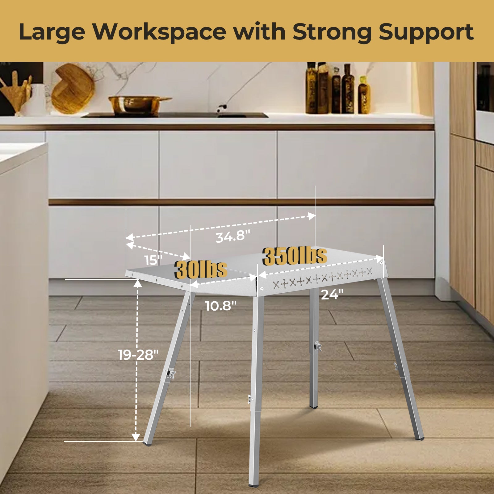 R.W.FLAME Portable Stainless Steel Grill Prep Table with Adjustable and Folding Legs