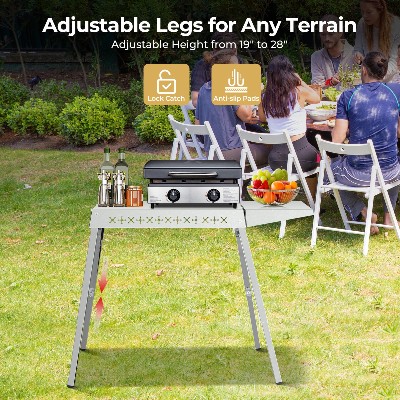 R.W.FLAME Portable Stainless Steel Grill Prep Table with Adjustable and Folding Legs