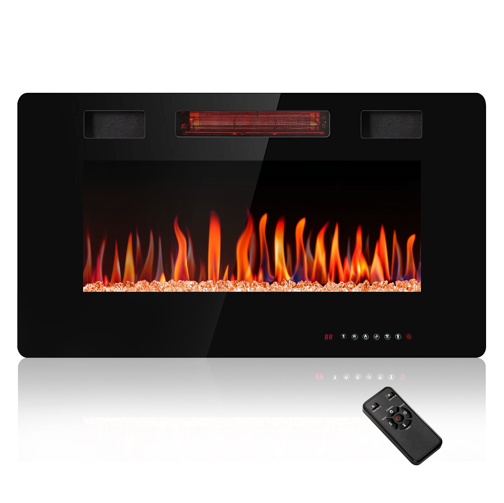 R.W.FLAME 30-68 Inch Recessed and Wall Mounted Electric Fireplace with Remote Control Adjustable Flame Color and Speed, 750-1500W