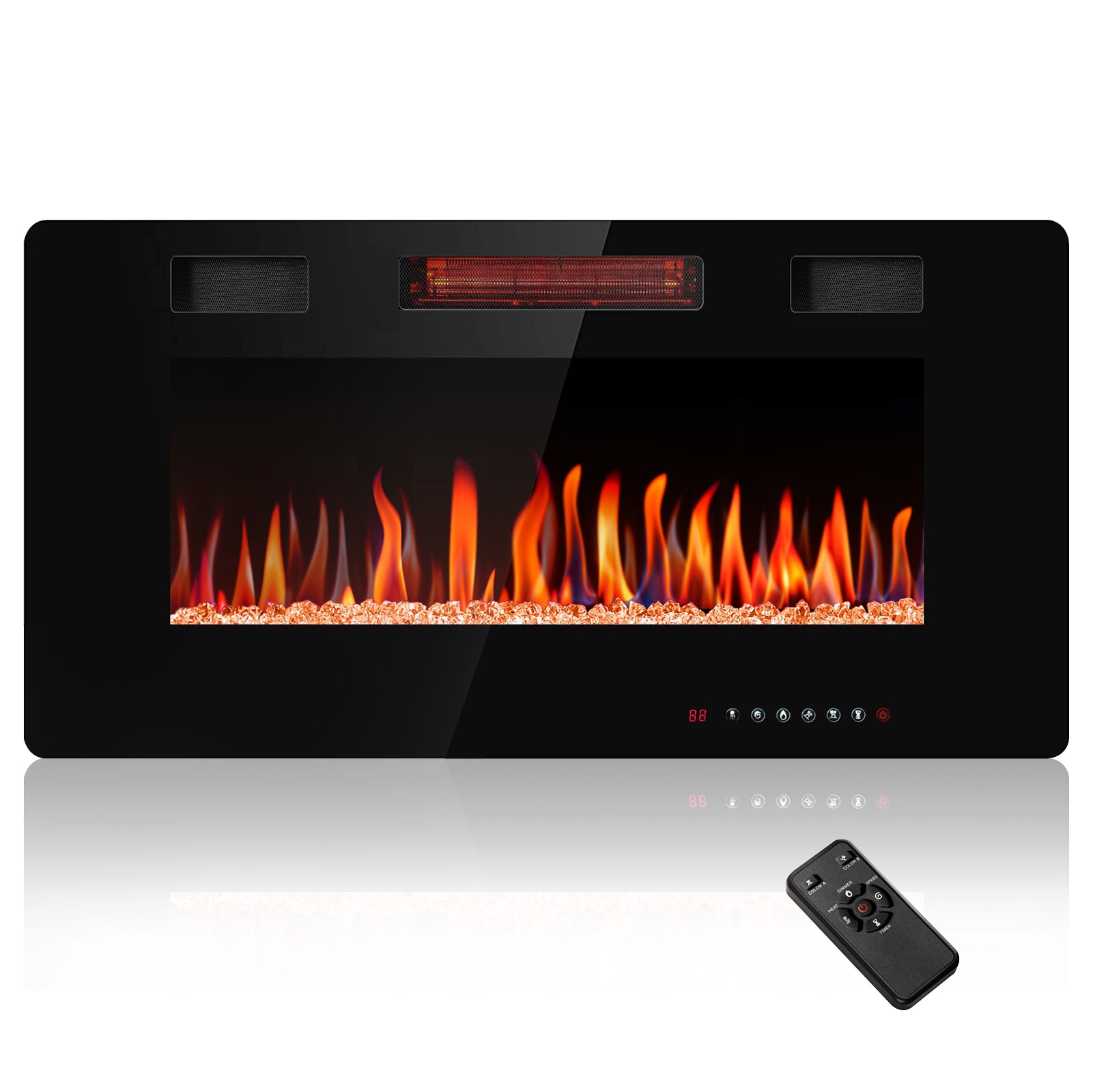 R.W.FLAME 30-68 Inch Recessed and Wall Mounted Electric Fireplace with Remote Control Adjustable Flame Color and Speed, 750-1500W