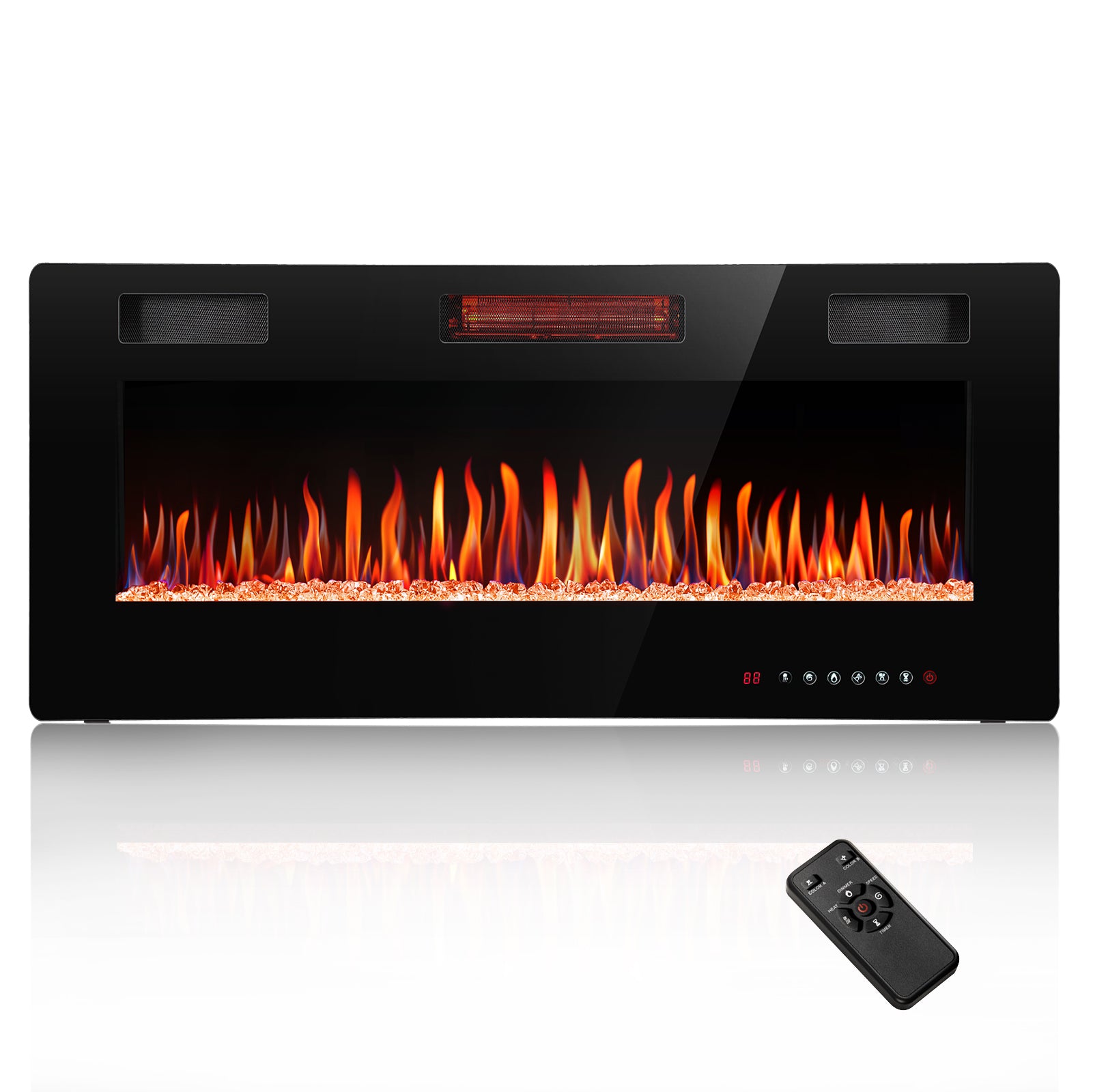 R.W.FLAME 30-68 Inch Recessed and Wall Mounted Electric Fireplace with Remote Control Adjustable Flame Color and Speed, 750-1500W