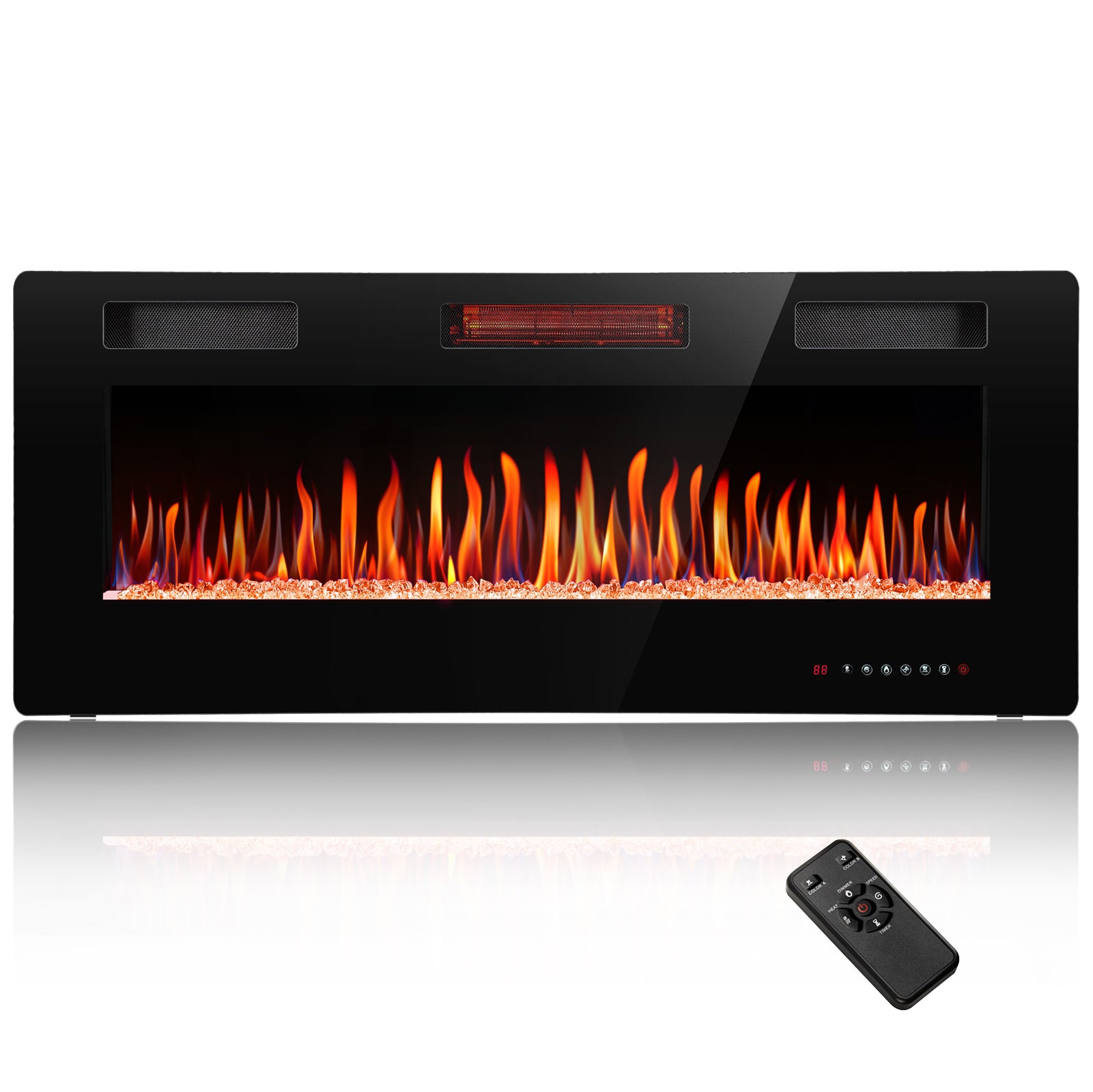 R.W.FLAME 30-68 Inch Recessed and Wall Mounted Electric Fireplace with Remote Control Adjustable Flame Color and Speed, 750-1500W