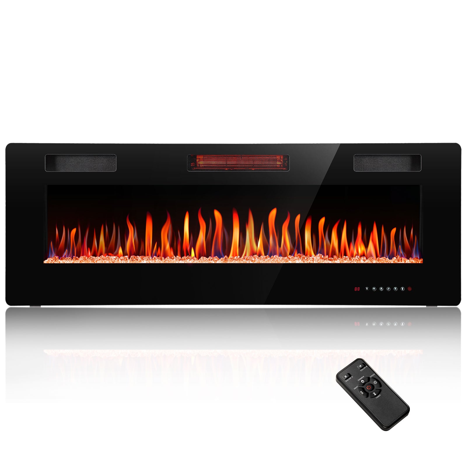 R.W.FLAME 30-68 Inch Recessed and Wall Mounted Electric Fireplace with Remote Control Adjustable Flame Color and Speed, 750-1500W