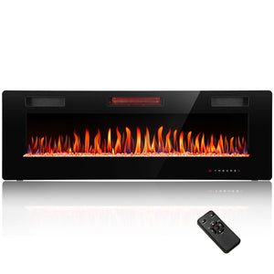 R.W.FLAME 30-68 Inch Electric Fireplace Ultra-Thin Recessed and Wall Mounted with Adjustable Flame and Remote, 750-1500W