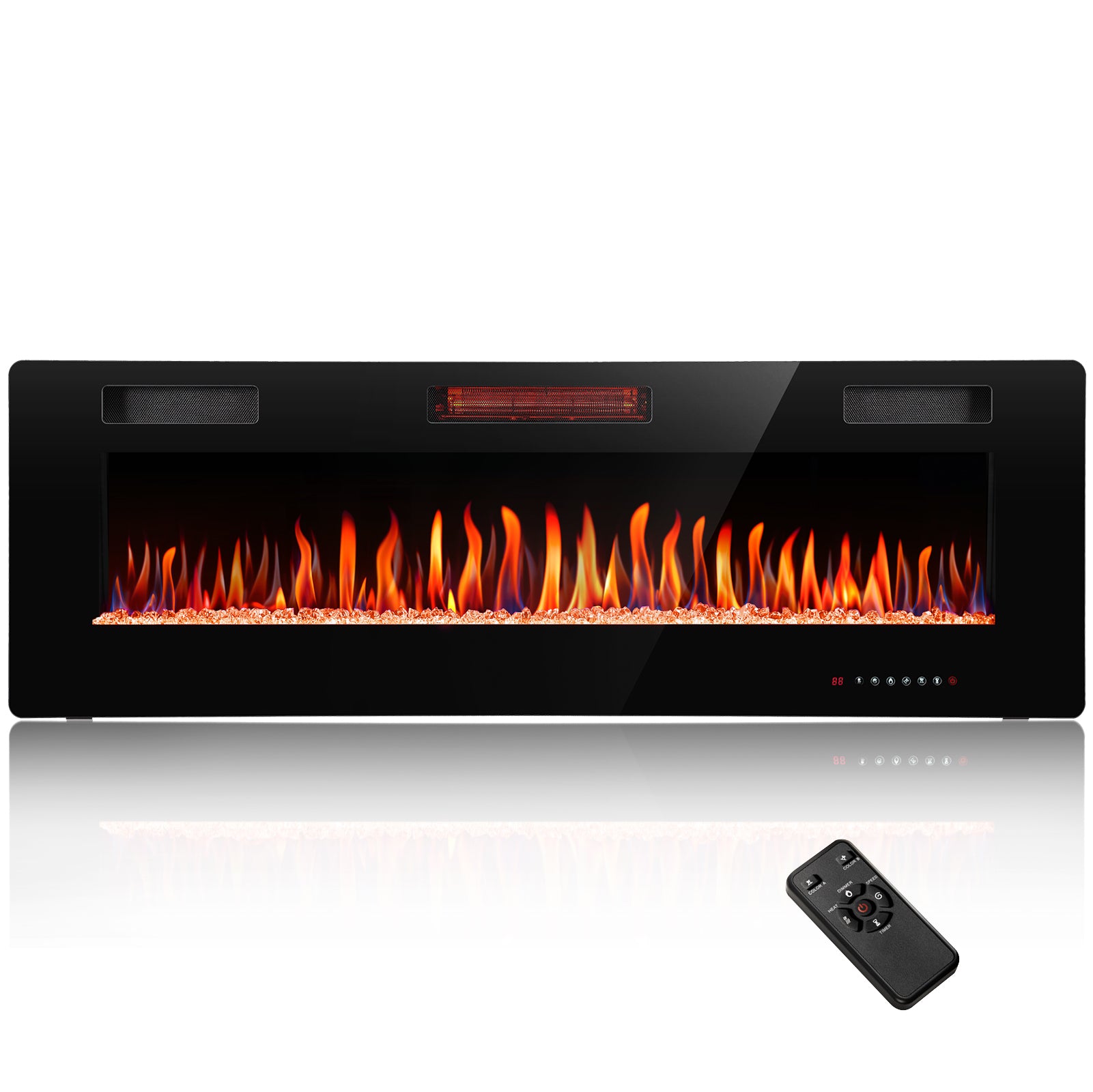 R.W.FLAME 30-68 Inch Recessed and Wall Mounted Electric Fireplace with Remote Control Adjustable Flame Color and Speed, 750-1500W